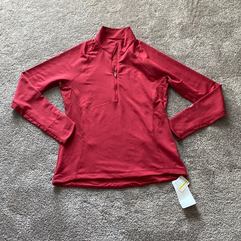 Under Armour Red Semi-Fitted Cold Gear Quarter Zip Compression Pullover SIZE L